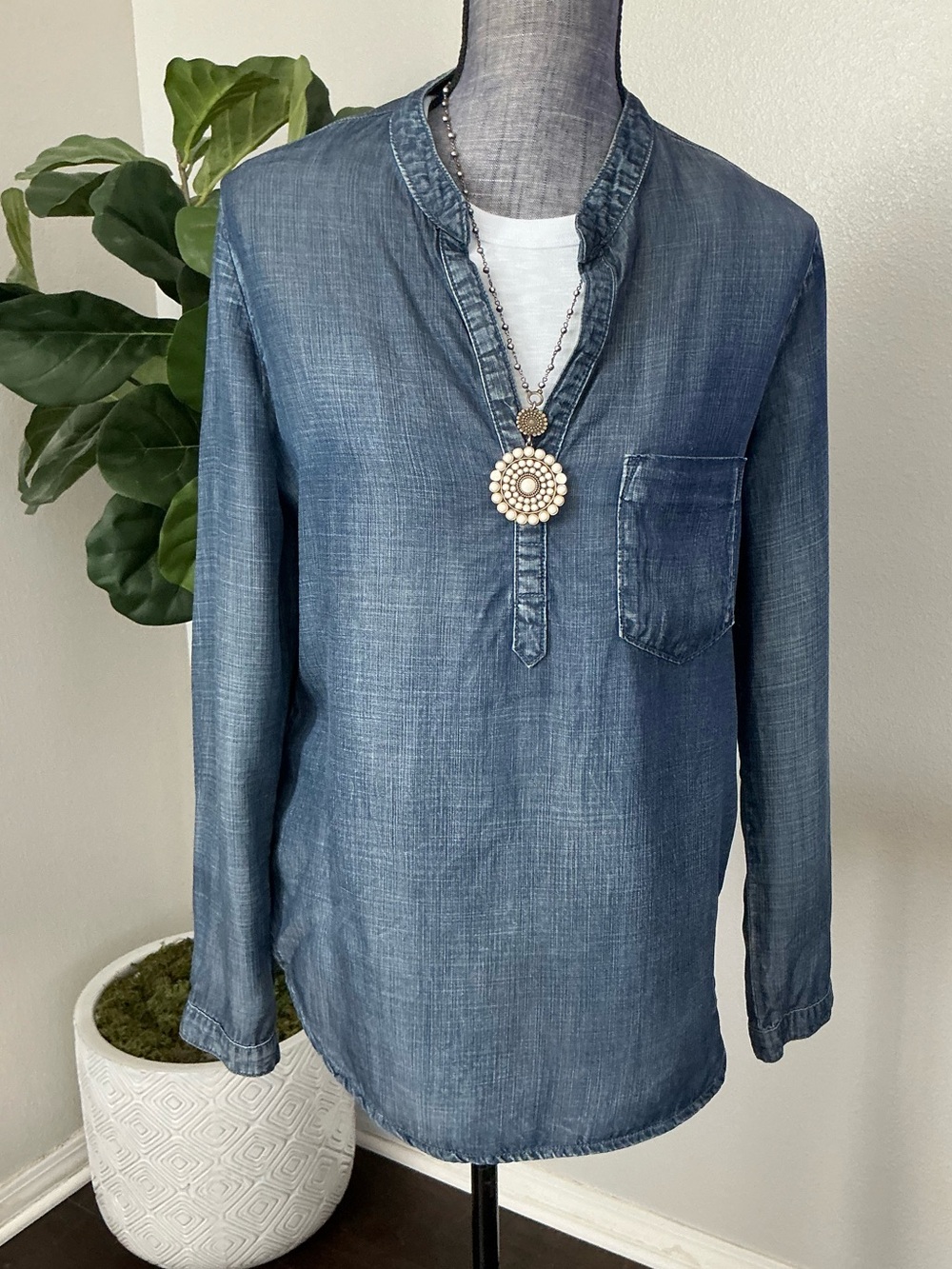 Anthropologie Cloth & Stone Chambray V-Neck Top.